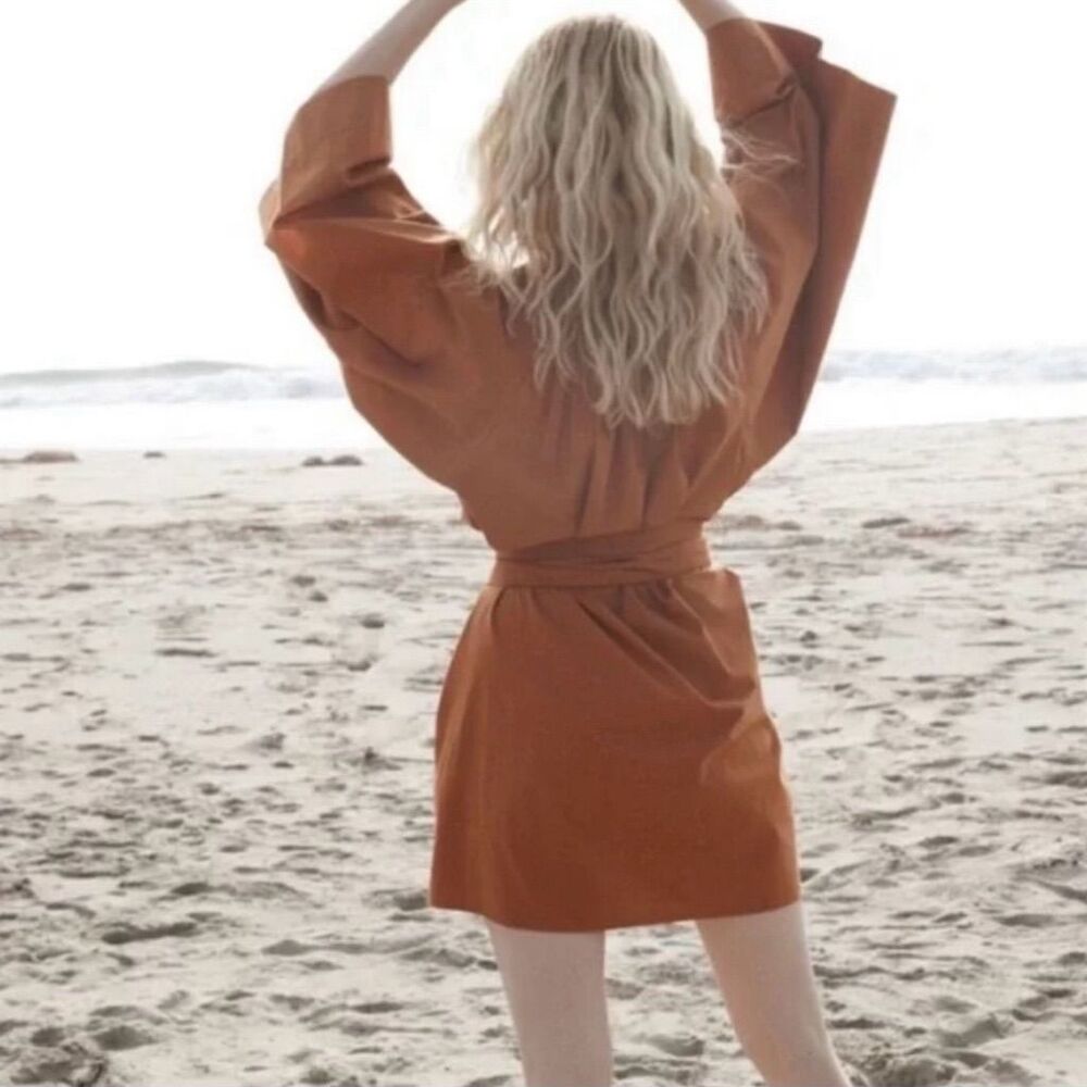 DÔEN Dress Women's XS Fawn Calder Mini Boho‎ Mini Long Sleeve Flowy Belt - Picture 2 of 11
